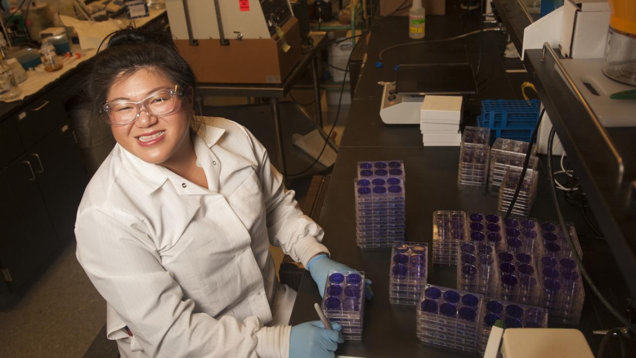 UC Davis graduate student Irene Yim in the lab